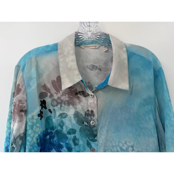 Soft Surroundings Long Sleeve Jolene Silk Watercolor Floral Blouse Sz 1X EUC - Picture 2 of 8
